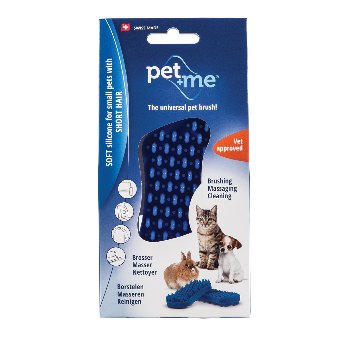 Pet+Me Grooming Brush Blue - Soft Silicone, Short Hair