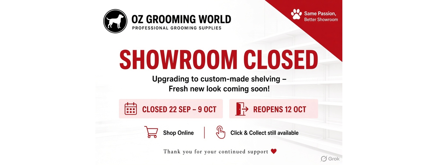 Showroom closed 2026