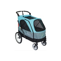 Petstro Large 4-Wheel Buggy Stroller, Turquoise/Grey