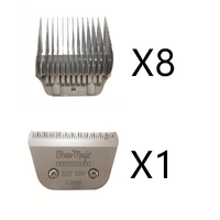 Complete Set of 8 Shear Magic Wide Comb Attachment + Shear Magic Size 30 Wide Blade