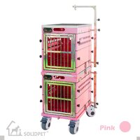 SolidPet Folding Dog Show Aircraft Cage Set with Trolley Size 3 - Pink