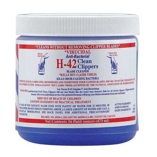 H-42 Virucidal Anti-Bacterial Clean Clippers Blade Cleaner 16oz Jar (473ml)