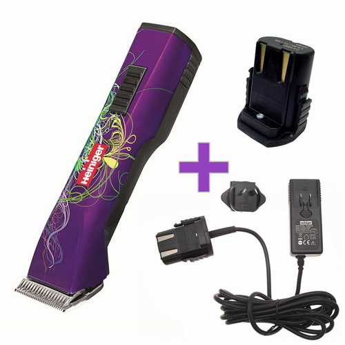 Heiniger Saphir Style Cordless Clipper Purple + Extra Battery + Cord Pack