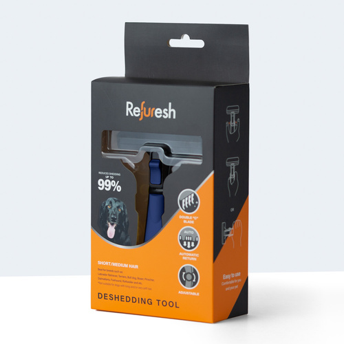 Refuresh Gentle Deshedding Brush for Short/Medium Hair - Large, Blue