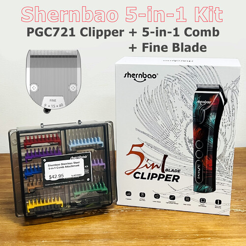 Shernbao 5 in 1 Clipper Combo with Comb Attachment & Fine Blade