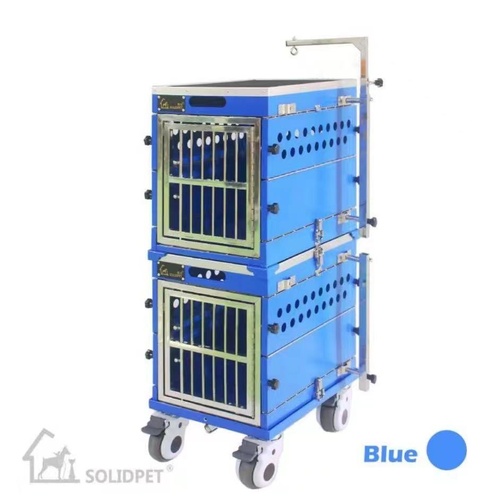 SolidPet Folding Dog Show Aircraft Cage Set with Trolley Size 2 - Blue
