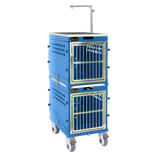 SolidPet Folding Dog Show Aircraft Cage Set with Trolley Size 2 - Blue