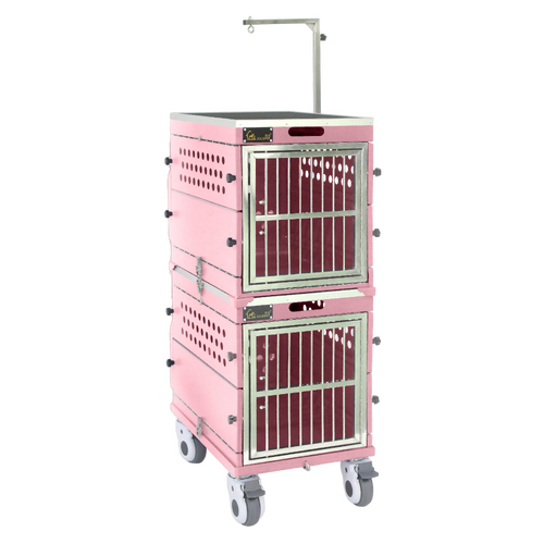 SolidPet Folding Dog Show Aircraft Cage Set with Trolley Size 2 - Pink